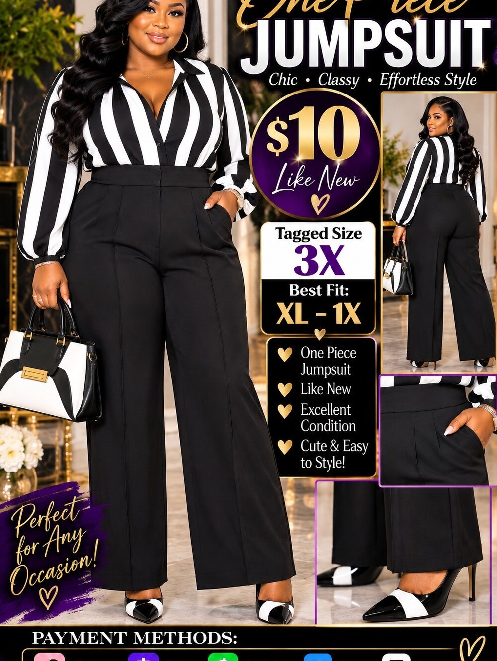 Women's Black & White Striped Long Sleeve Jumper